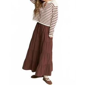 NEW IN THE BEGINNING junie tiered maxi skirt in chocolate